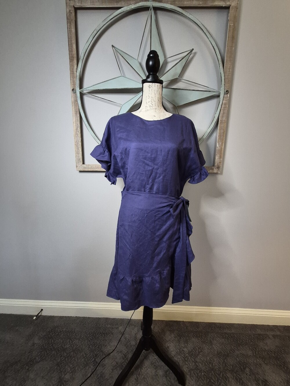 NWPT ASTR The Label Faux Wrap Ruffle Dress Blue - M